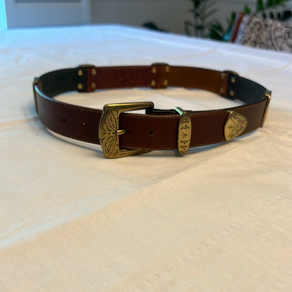 Brighton Brown Leather Belt with Gold Accents